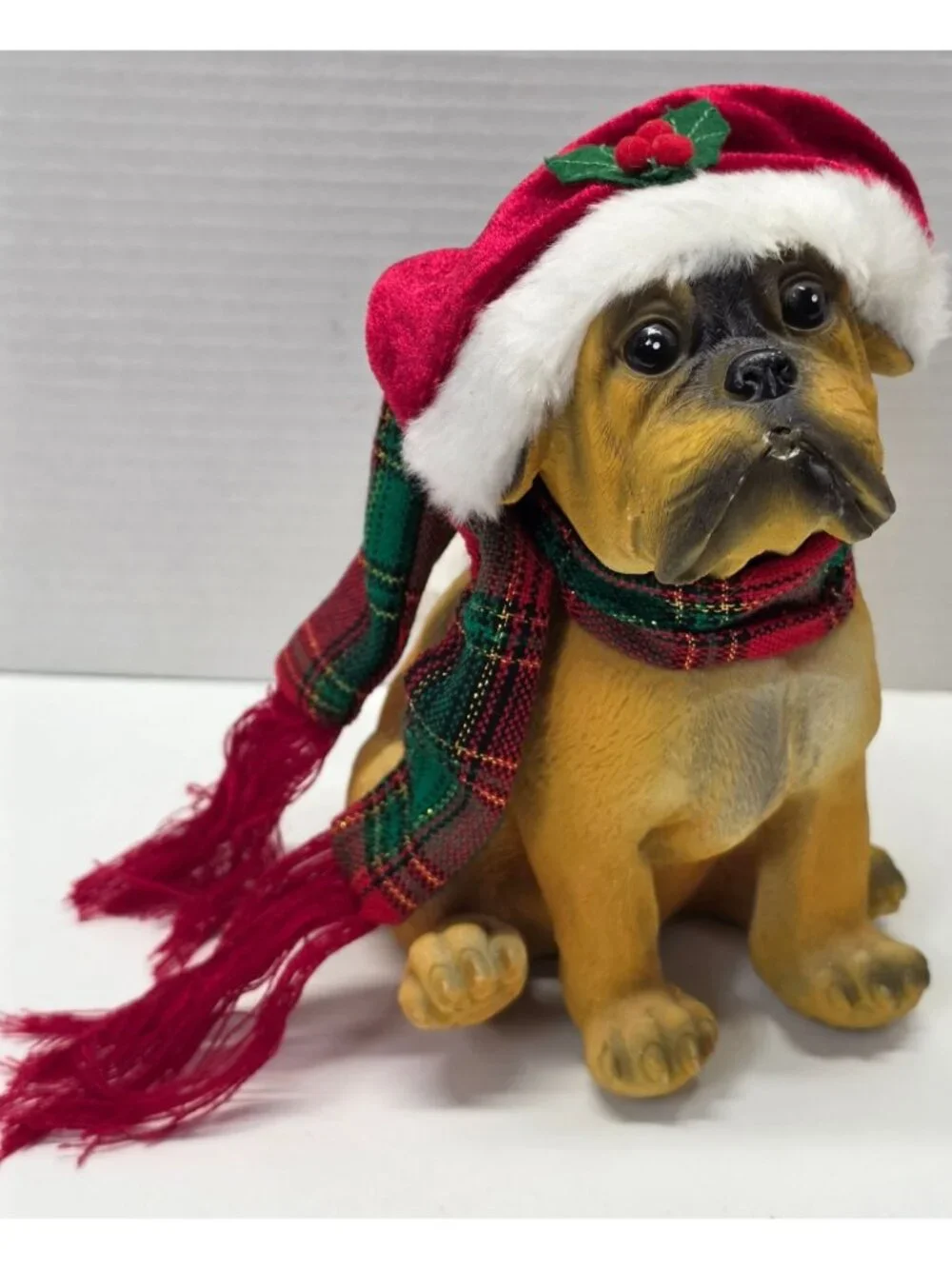 Christmas Boxer Puppy Dog Figurine Santa Hat Scarf Resin Holiday Decor 8
